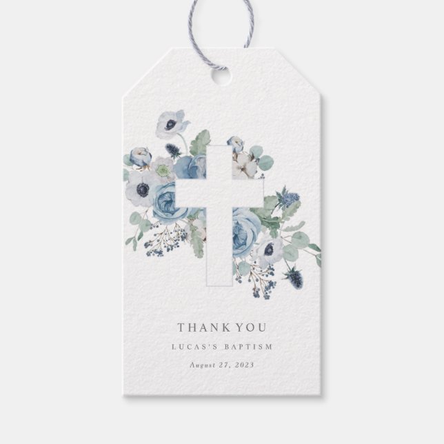 Misty Blues Baptism Christening Gracias Etiqueta D (Anverso)