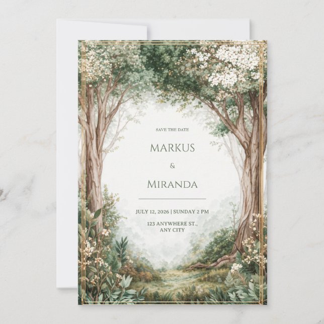 Misty Enchanted Forest Gold Frame Wedding (Anverso)
