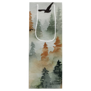 Misty Forest Birday   Bolsa de regalo de vino de j