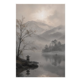 Misty Japanese Mountain Wall Art Poster