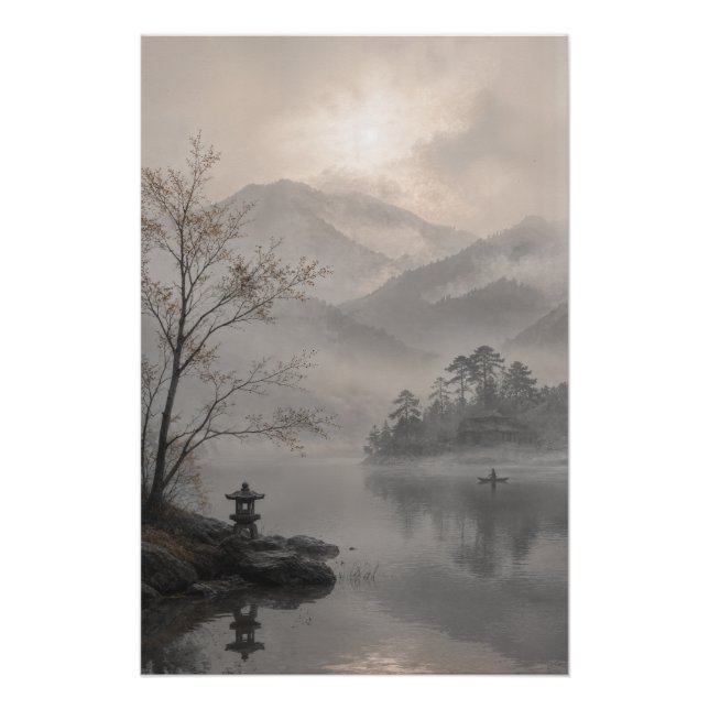Misty Japanese Mountain Wall Art Poster (Anverso)