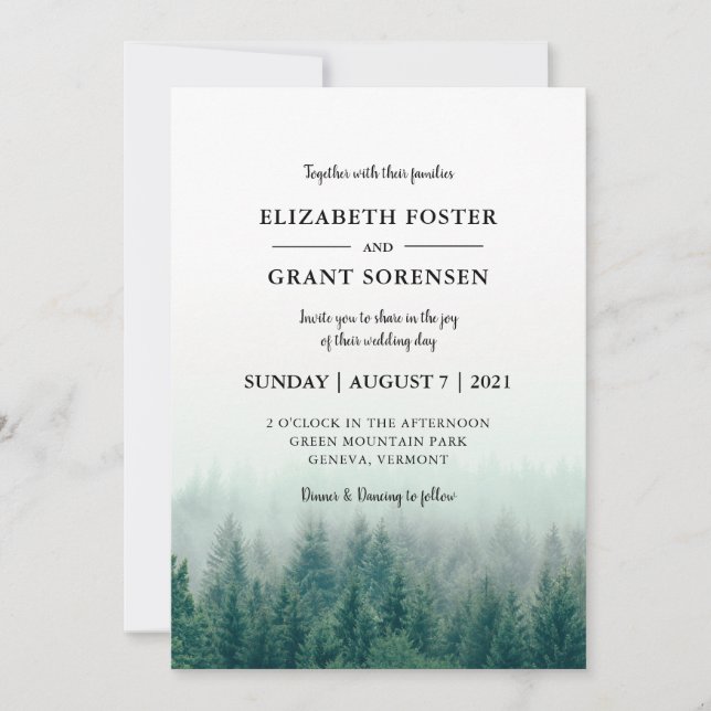 Misty Pines Invitación a la Boda Moderna (Anverso)