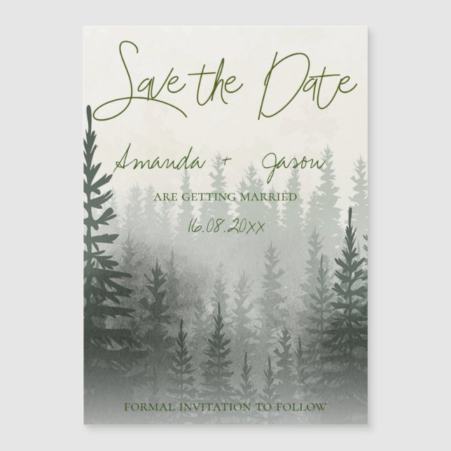 Misty Romantic Forest Trees Wedding Salva La Fecha (Anverso)