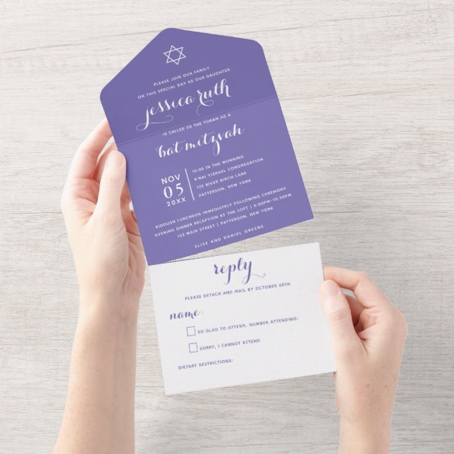 Mitzvah moderno luz morado en una sola inVITACIÓN (desgarro)