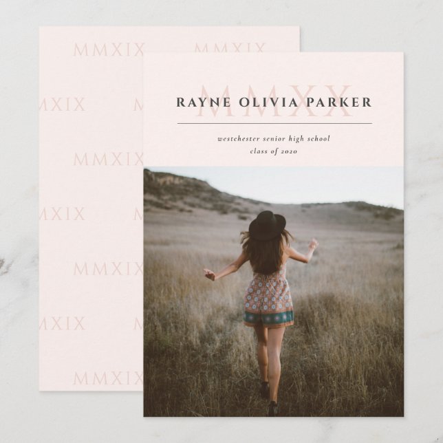 MMXX Número romano 2020 Invitación de graduación (Anverso / Reverso)