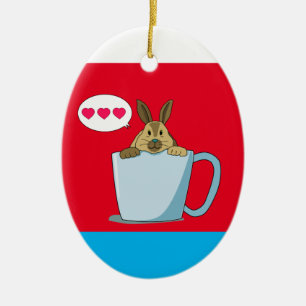 Mocha Bunny dice "Hola" Navidades Ornamento cerámi