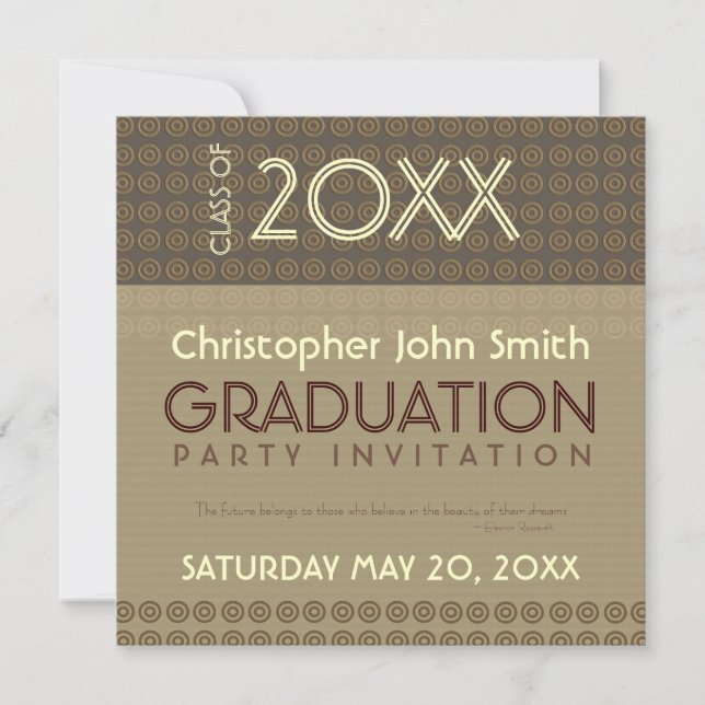Mocha Círculos Invitación moderna de graduación (Anverso)