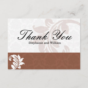 Mocha Damask Wedding Tarjeta de agradecimiento