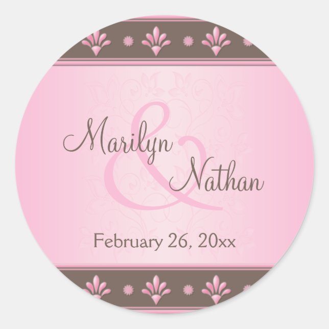 Mocha Floral Rosa Monogramada Pegatina redonda de  (Anverso)