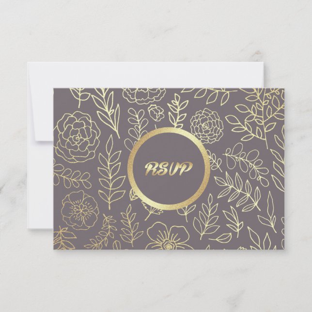 Mocha oscura | Tarjeta RSVP de Boda de Patrón Flor (Anverso)