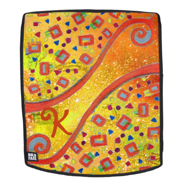 Mochila ABSTRACTO DECO MONOGRAM Naranja Blue Yellow Swirls (Cara extraíble)