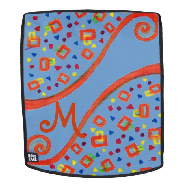 Mochila ABSTRACTO DECO MONOGRAM Naranja Blue Yellow Swirls (Cara extraíble)