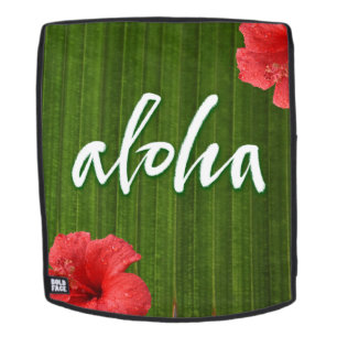 Mochila Aloha Ti Leaf Hibiscus Calligraphy Hawaii Green