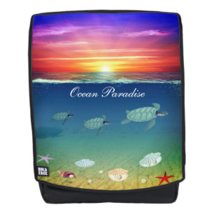 Mochila Amanecer moderno en el océano, tortugas marinas, c