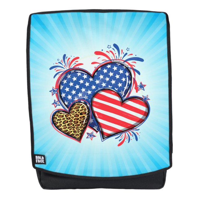 Mochila American Flag Heart Leopard Sublimation-64210 (Anverso)