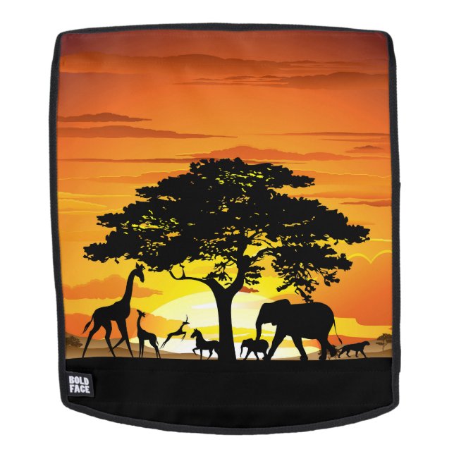 Mochila Animales salvajes al atardecer en la sabana africa (Cara extraíble)