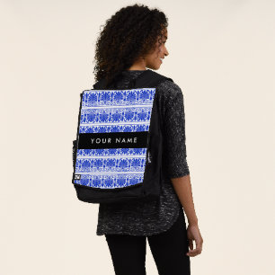 Mochila Arabesco Griego Fret Azul, Tu Nombre, Personaliza