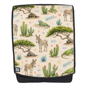 Mochila árbol divi de Aruba, burro, iguana, cactus