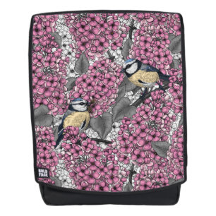 Mochila Aves en un jardín de lilas rosadas