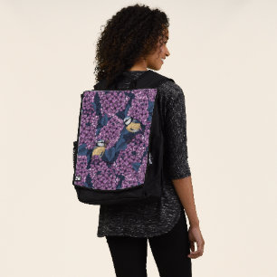 Mochila Aves en un jardín lila violeta