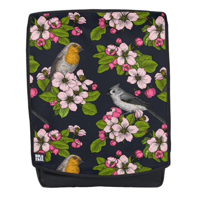 Mochila Aves y flores en negro (Anverso)