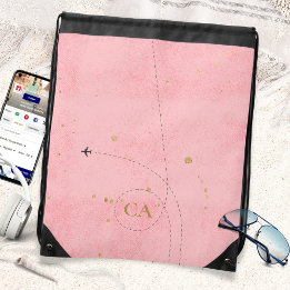 Mochila Avión rosa Salmon Monograma Dorado minimalista