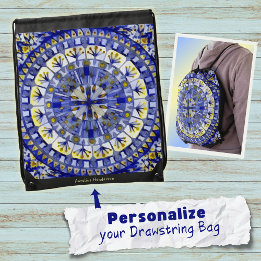 Mochila Azulejo Mandala Mosaico Boho Azul Marino Agua -