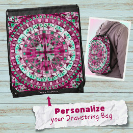 Mochila Azulejo Mandala Mosaico Boho Rosa Frambuesa -