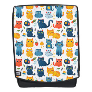 Mochila Bellos gatos kawaii, jugando con juguetes blanco b