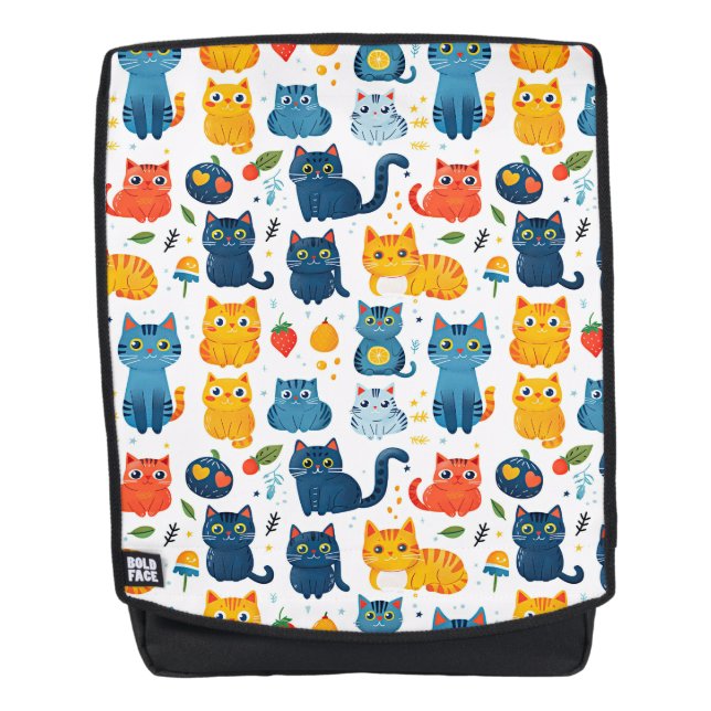 Mochila Bellos gatos kawaii, jugando con juguetes blanco b (Anverso)