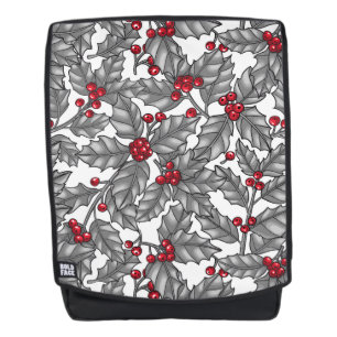 Mochila Berry holly, hojas grises en blanco