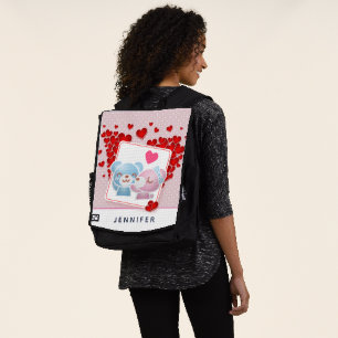 Mochila Besando osos con corazón en un patrón de punto de