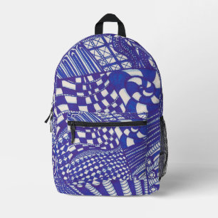 Mochila Blue Purple Abstract Line Art Doodles