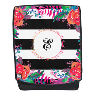 Mochila bollos florales personalizados y rayas negras