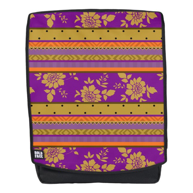 Mochila Bonito Boho Purple Mustard Yellow Floral Pattern (Anverso)