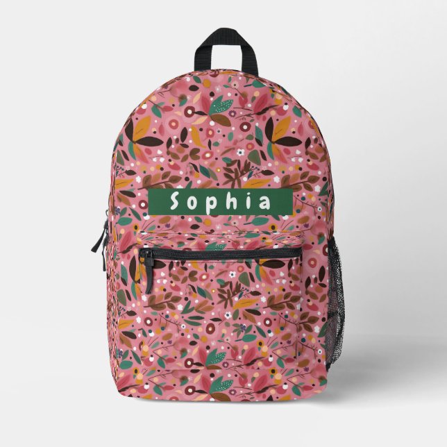 Mochila Botánica Rosa Personalizada para Chicas (Anverso)