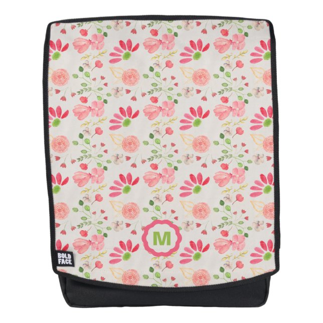 Mochila Botánicos florales rosas y verdes (Anverso)
