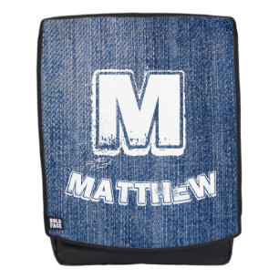 Mochila Bue Jeans Monograma Blanco Y Nombre Personalizado