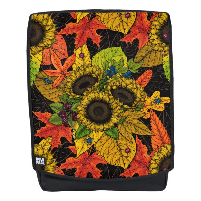 Mochila Buquet de otoño sobre negro (Anverso)