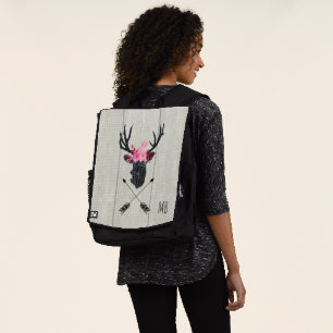 Mochila Cabeza de ciervo geométrica con flores y flechas c