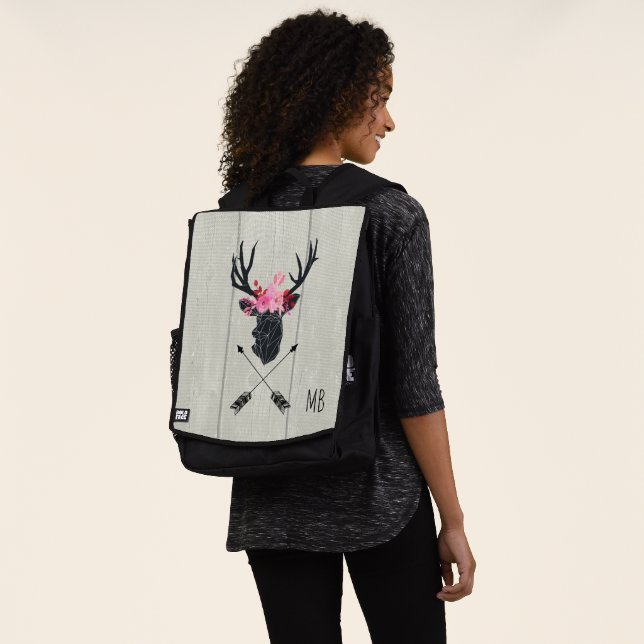 Mochila Cabeza de ciervo geométrica con flores y flechas c (Puesto)