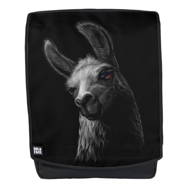 Mochila Cabeza retratada llama con fondo negro (Anverso)
