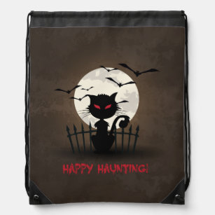 Mochila Cacería feliz de gato de Halloween con miedo negro