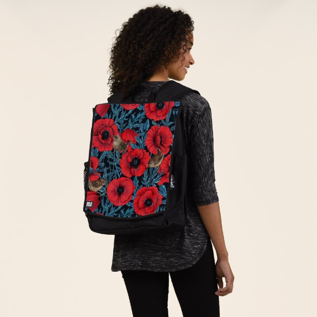 Mochila Cachorros rojos y venas, hojas azules en negro (Puesto)
