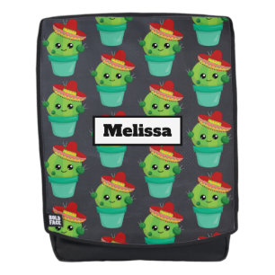 Mochila Cactus verdes felices en un patrón de Sombrero Roj