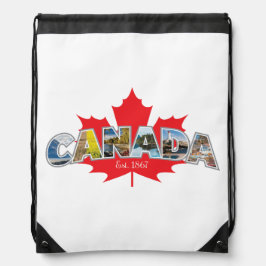 Mochila "Canadá Este. 1867" Con Gráfico De Hojas De Maple
