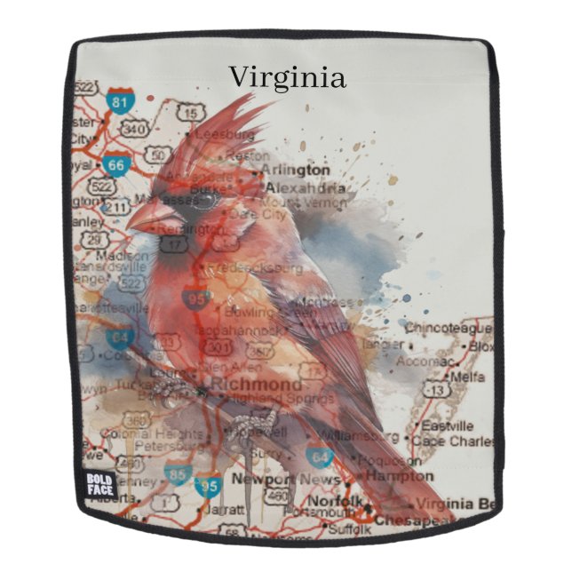 Mochila Cardenal sobre la hoja de ruta de Virginia (Cara extraíble)