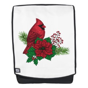 Mochila Cardenales rojos sobre decoración de Navidades