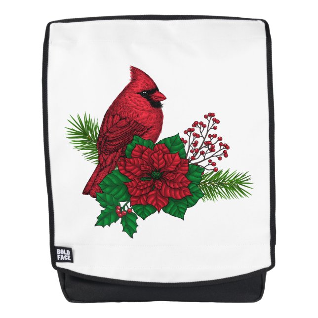 Mochila Cardenales rojos sobre decoración de Navidades (Anverso)