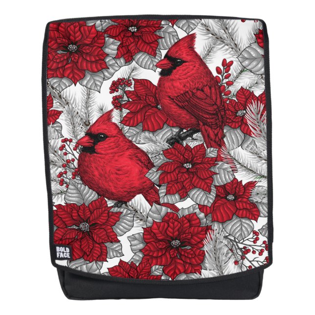 Mochila Cardenales y poinsettia en rojo y blanco (Anverso)